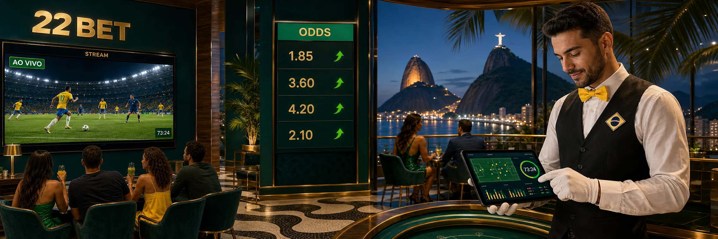 Apostas ao vivo na 22Bet com transmissão, cronômetro e odds em movimento